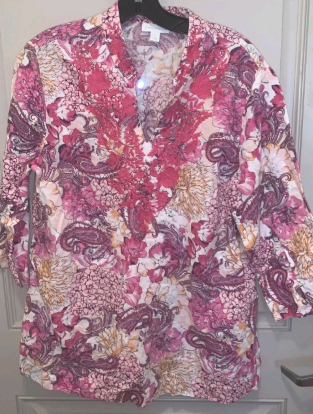 Charter Club Women's Size L Pink Floral Paisley Tunic Linen Blend